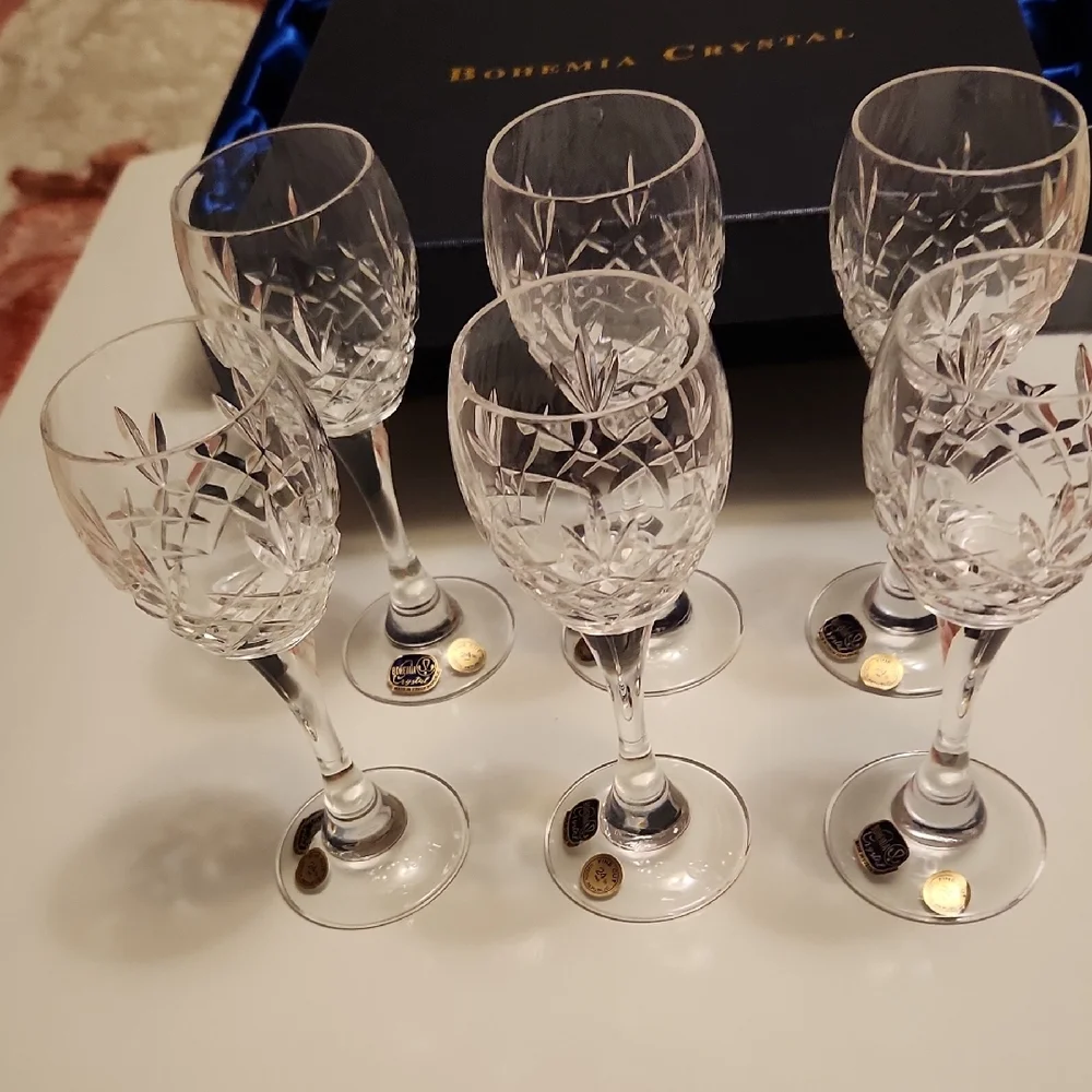 Bohemia 24% PbO Fine Crystal Glasses Set Of 6 ✨️New In Origial Packaging - Picture 2 of 8